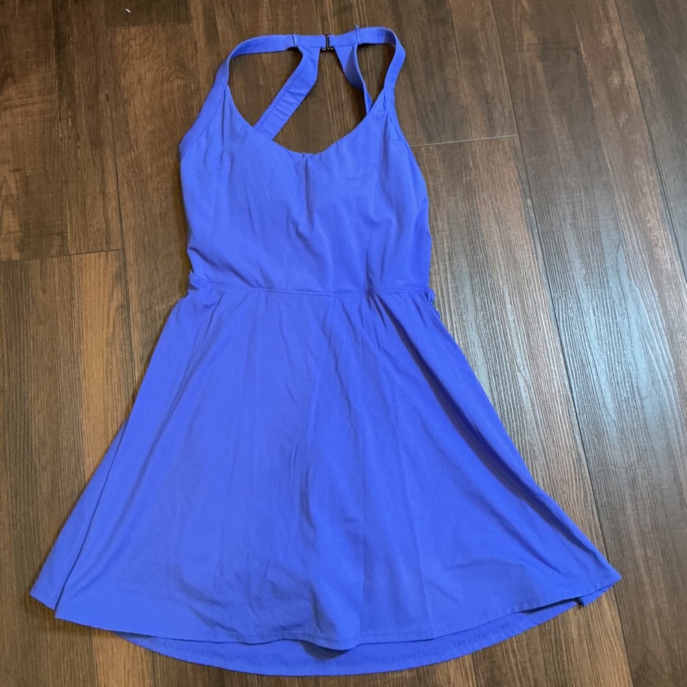 Halara Active Dress Blue Twist Back Cutout Built-in Shorts Pockets Size M